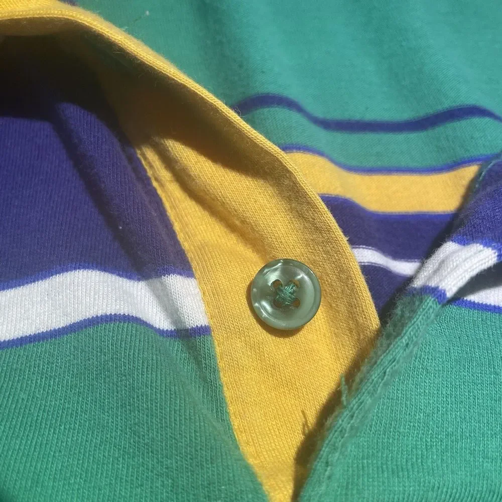 Vintage Polo Golf Shirt Par Four Men's Size Large Stripe 80s 90s Retro Button Up